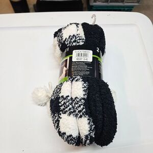 CUDDL DUDS Women's (Size 4-10) Lounge Slipper Socks w/ Pom Poms 2PK Black Tweed